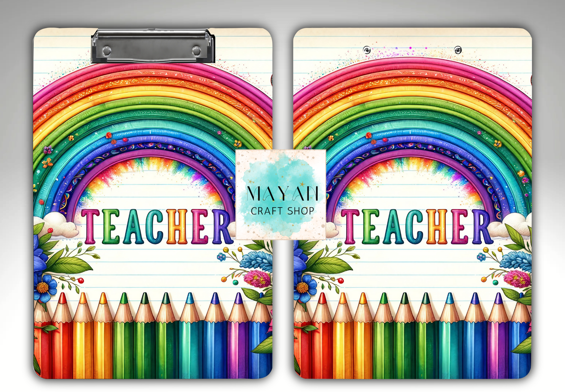 Teacher rainbow clipboard.