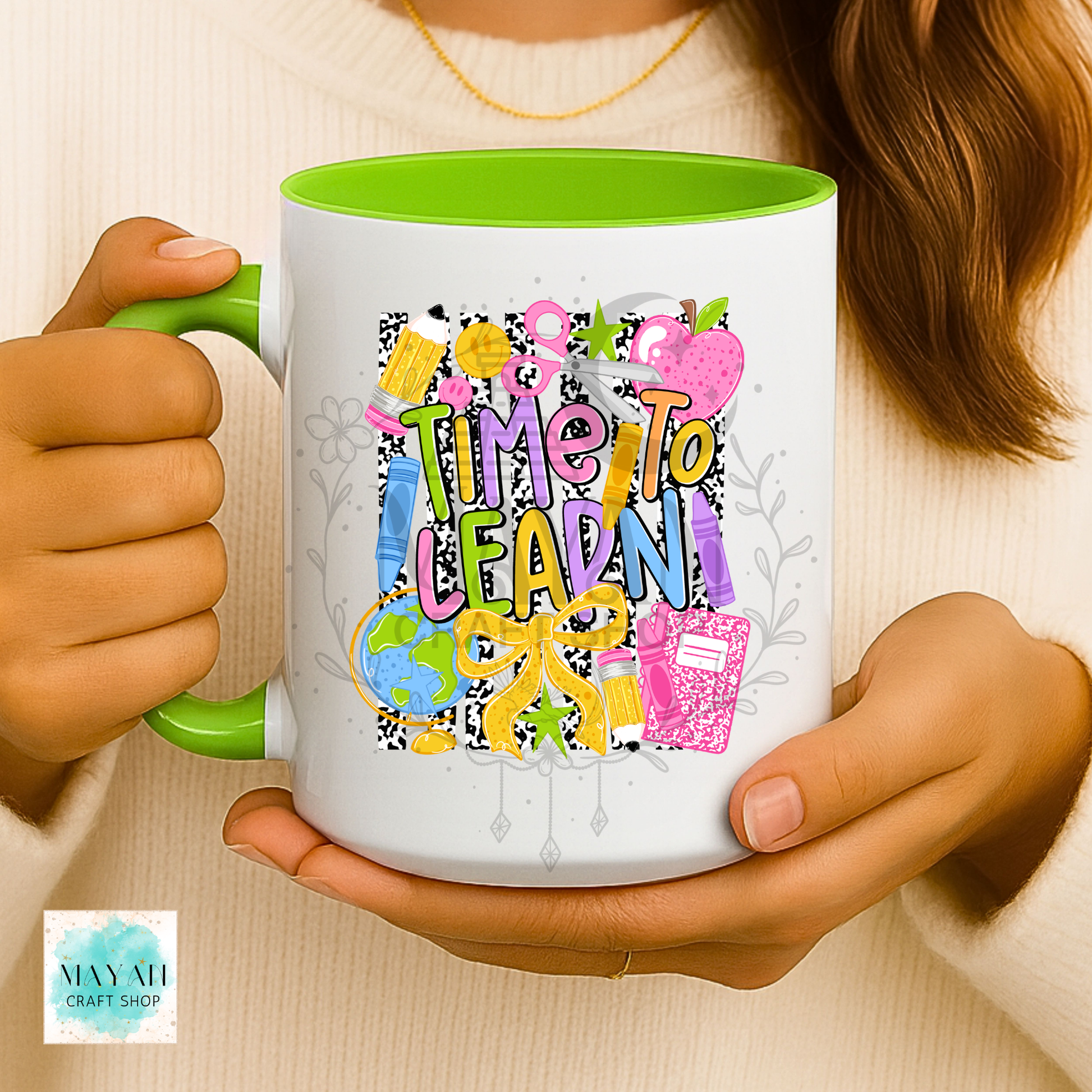 Time to learn light green mug.