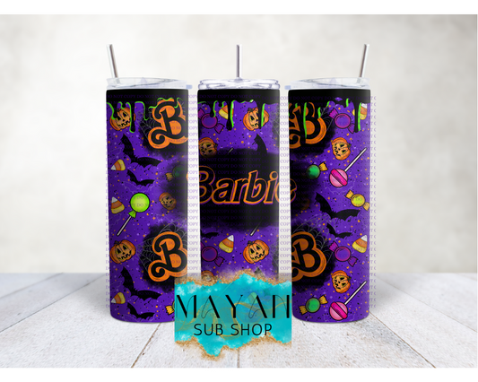 Trick or treat 20 oz. skinny tumbler. -Mayans Sub Shop