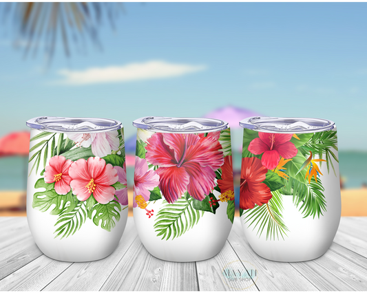 Tropical flowers wine tumbler. -Mayan Sub Shop