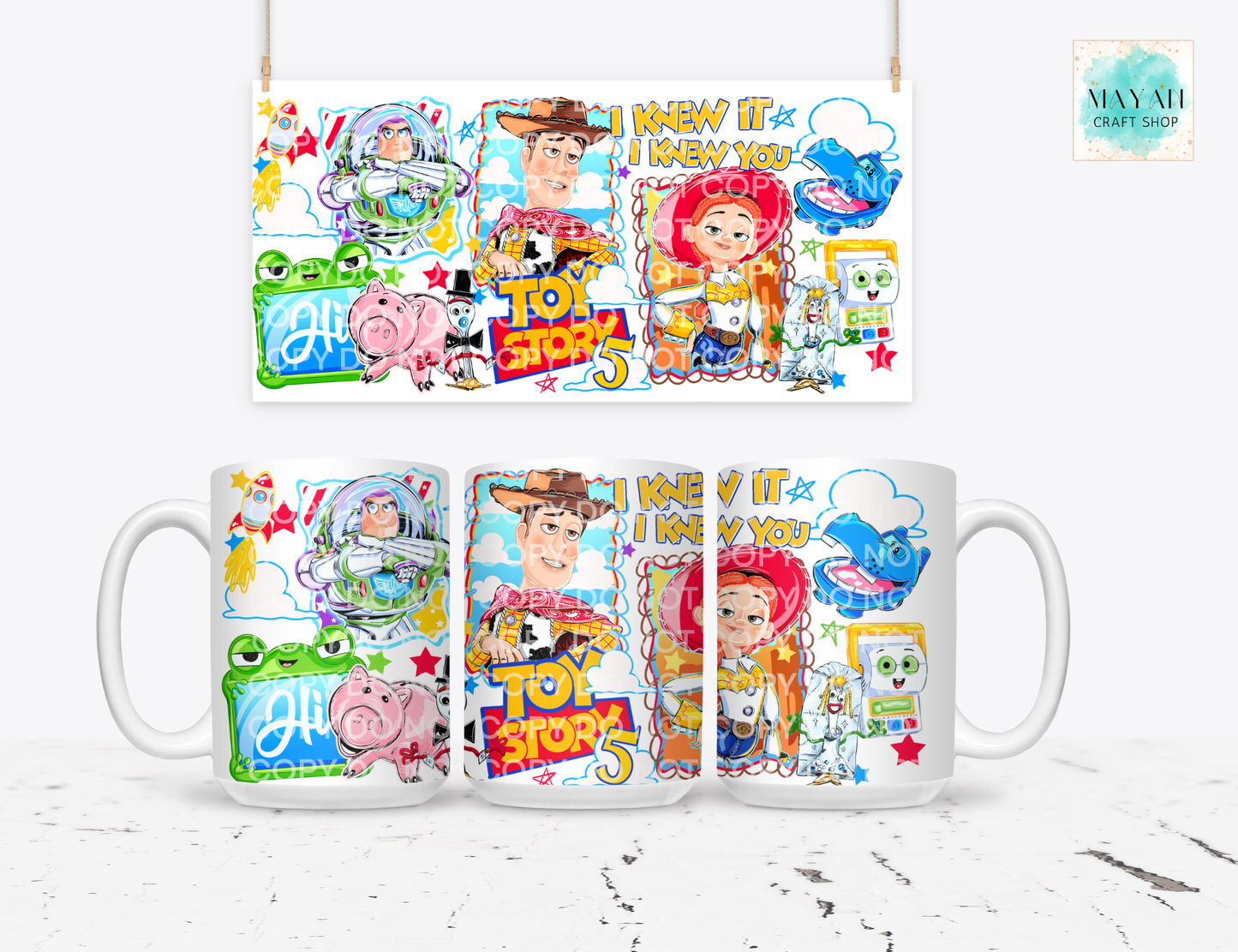 Two mugs with character designs on a white background