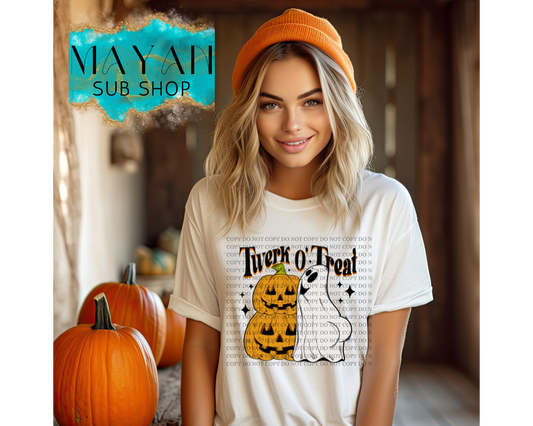 Twerk o' treat white shirt. -Mayan Sub Shop