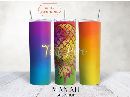 Upside ddown pineapple rainbow 20 oz. skinny tumbler. - Mayan Sub Shop