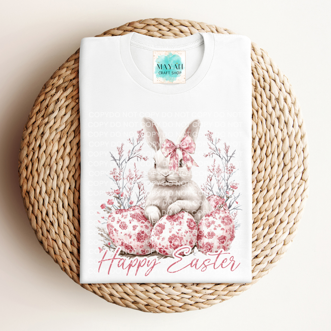 Happy Easter pink white shirt. -Mayan Craft Shop