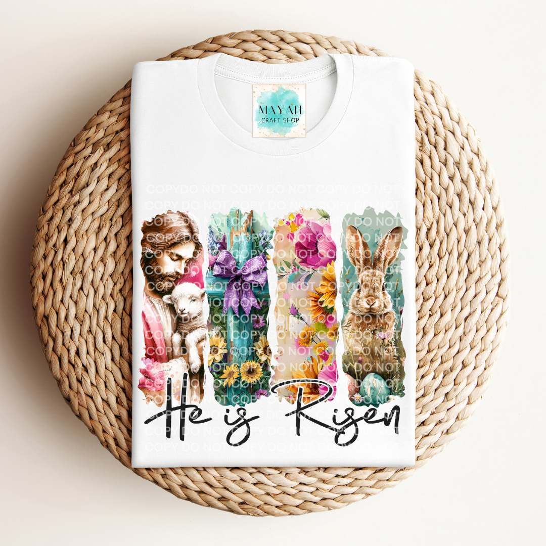 He is risen white shirt. -Mayan Craft Shop