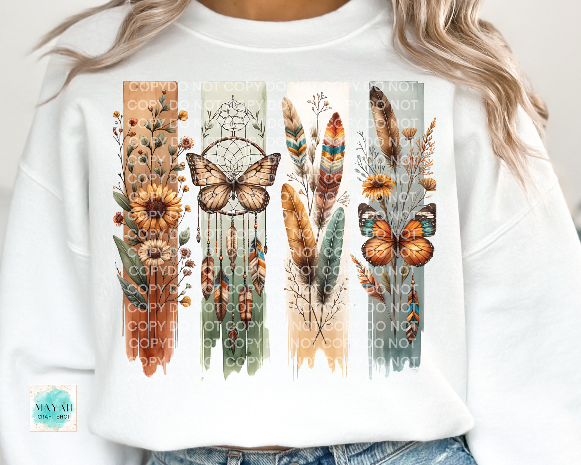 Butterfly dark boho white sweatshirt. -Mayan Craft Shop