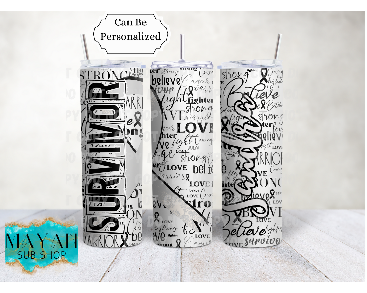 White Cancer Survivor Ribbon 20 oz. Skinny Tumbler - Mayan Sub Shop