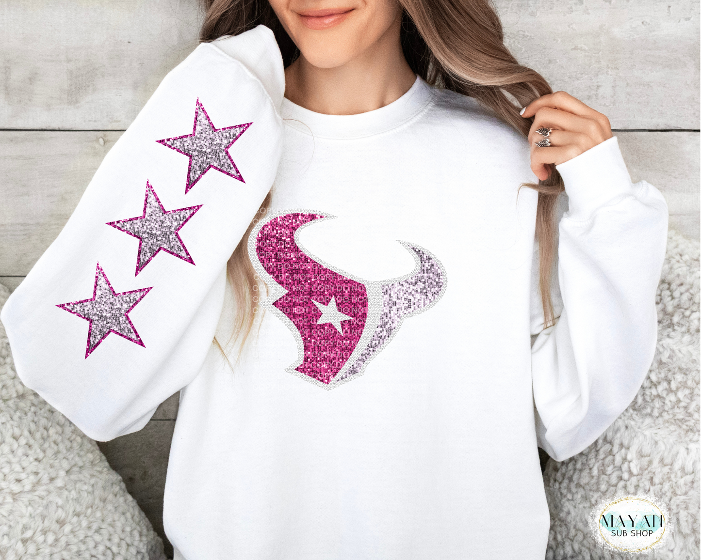 Houston Football Pink Out Glitter Sweatshirt