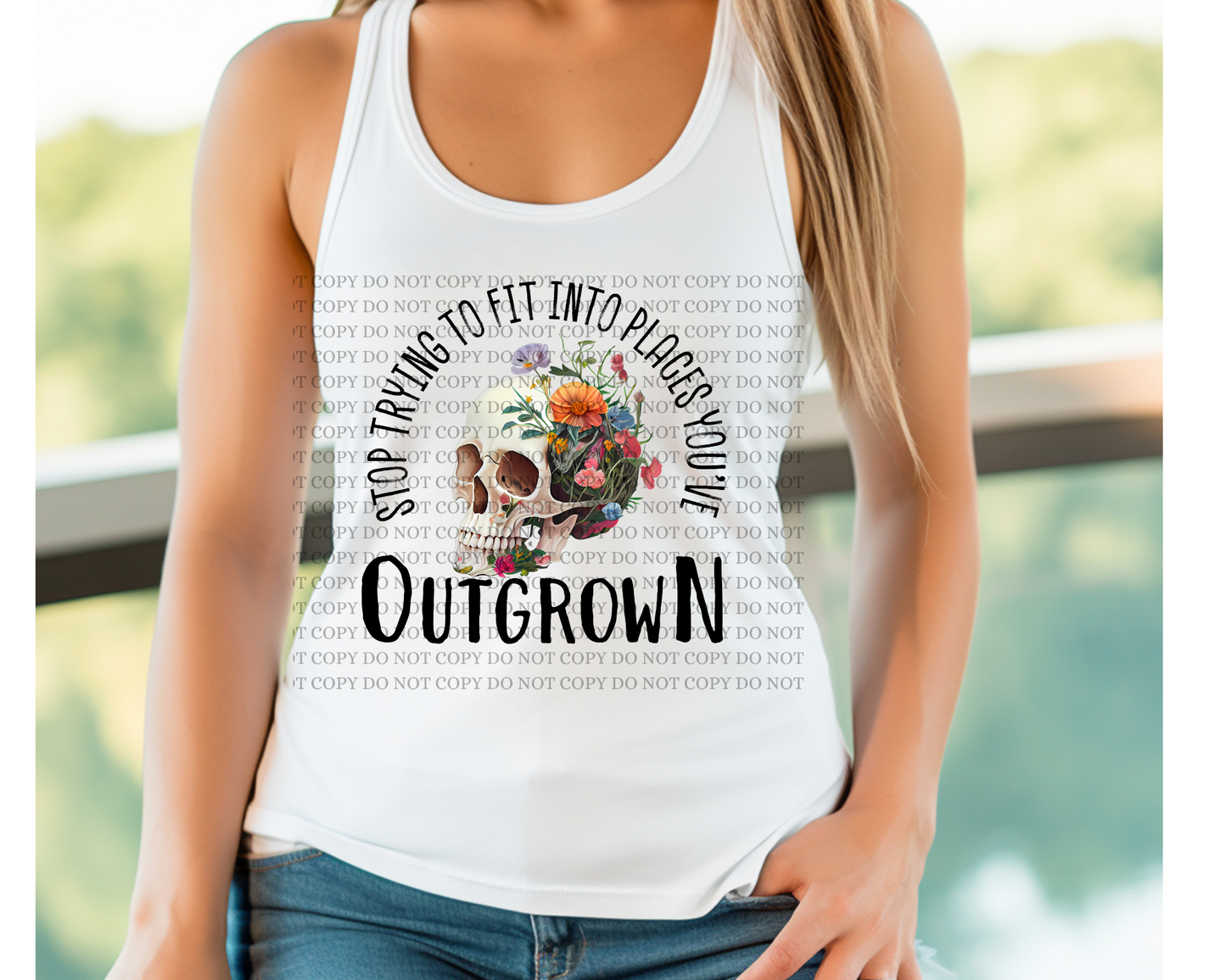 Outgrown in a white racerback tank top. - Mayan Sub Shop