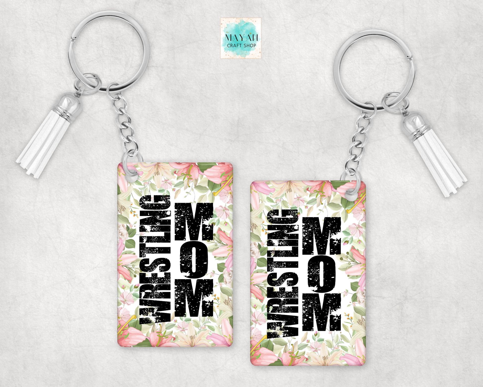 Wrestling mom keychain. -Mayan Craft Shop