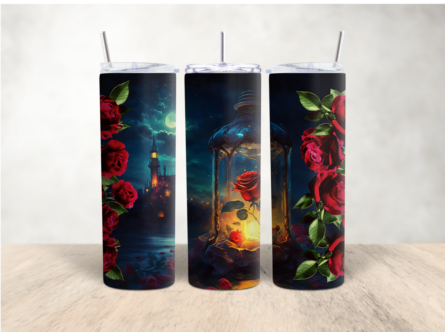 Fairy tale rose and castle 20 oz. tumbler - Mayan Sub Shop