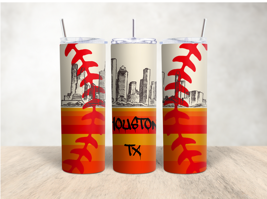 Retro Houston skyline 20 oz. skinny tumbler - Mayan Sub Shop